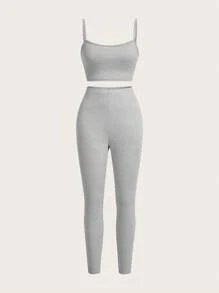 Slaydiva Women's Casual Basic Tight-Fitting Strap Vest And Pants Two-Piece Set, Suitable For Summer - Grey - View 5