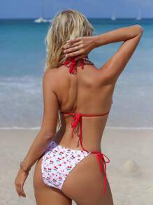 SHEIN Swim 女士时尚两件套比基尼套装带随机印花胸罩和比基尼套装下装比基尼套装适合夏季海滩 - 彩色 - 查看 2