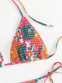 SHEIN Swim 花卉印花領口比基尼套裝,適用於度假 - 彩色 - 查看 3