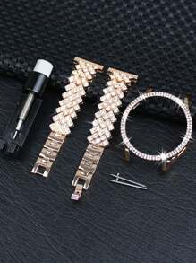 2 In 1 Women'S Samsung Galaxy Strap+Samsung Galaxy Case, Stylish And Shiny Diamond Studded Metal Chain Strap+Sparkling Double Row Diamond Hollow, Anti Drop And Scratch Case, Compatible With Samsung Galaxy Watch 4 5 6 7 Series 40 44mm Convenient And Fashionable Strap Case, Samsung Galaxy Band+Samsung Galaxy Case. Free Length Adjustment Tool - Rose Gold - View 5