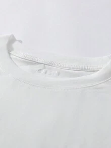 SHEIN EZwear Áo thun nữ in chữ thiên thần Slim Fit Crop Top cho mùa hè, Áo thun nữ cho bé - trắng - Xem 6