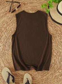 SHEIN LUNE Summer Tank Top With Sun, Moon And Star Print - Brown - View 2