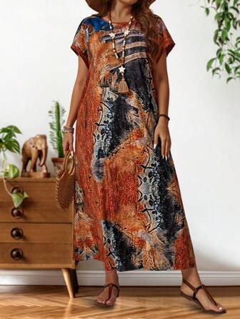 EMERY ROSE Plus Size Vintage Floral Print Long Summer Dress