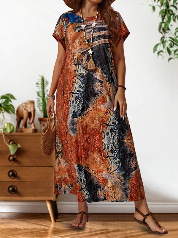 EMERY ROSE Rochie de vară lungă cu imprimeu floral vintage de mărimi plus