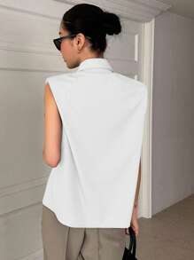 DAZY Solid Color Sleeveless Women Shirt With Turn-Down Collar And Padded Shoulder,Sleeveless Tops Summer Going Out Tops - White - View 2