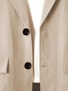 SHEIN Young Boy Solid Color Short Sleeve Shirt And Shorts Gentlemen Suit - Khaki - View 6