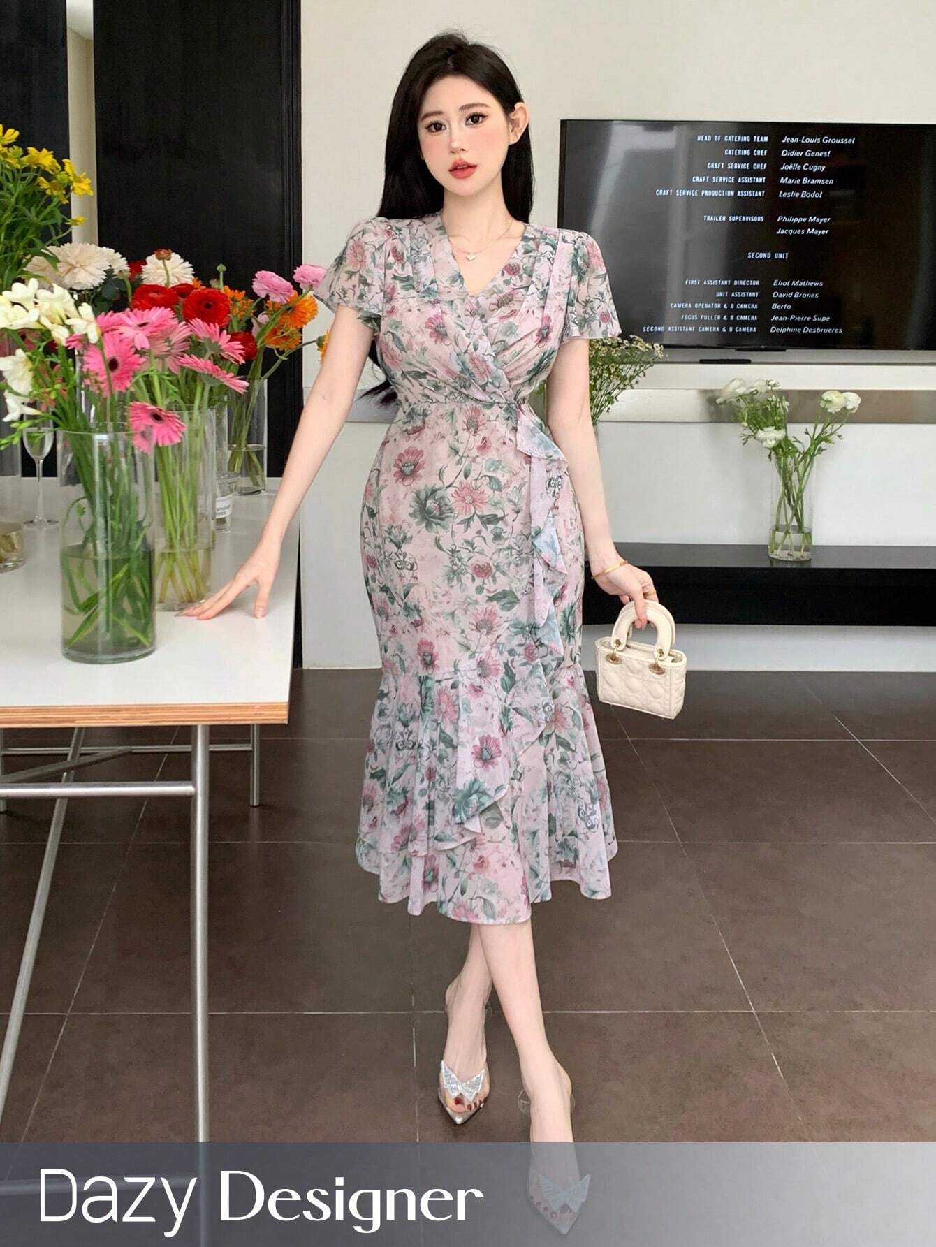 Tail Rhem Dazy Designer Summer Casual Floral Print High Waist Fish Tail Hem Dress ...