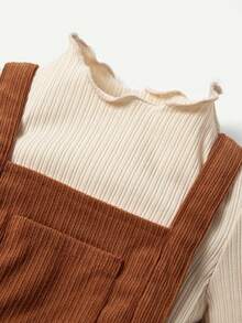 Cozy Pixies 嬰兒女童純色荷葉邊長袖上衣和連體裙套裝 - 棕色 - 查看 11