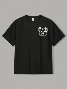 SHEIN Leap Crew Ensemble De 3 T-shirt À Manches Courtes En Tricot Amples Et Imprimés De Motif D'ours Pour Garçons D'âge Moyen De Style Coréen, Un Dans Chaque Couleur - Jaune citron - Voir 6