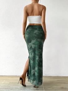 RosyDaze Falda larga con estampado floral y abertura lateral para mujer - Conjunto de ropa para mujer