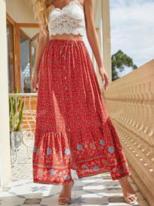 Falda con estampado, abertura y botones en la parte delantera, nueva para el verano - Atuendo para playa y vacaciones