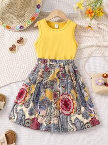 Young Girl Children's Day Two-Piece Set Simple Top With Textured Pleated Skirt, Fashionable And Versatile For Summer Seasonal Transition - Yellow - View 3