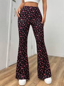 Breezaya Elegant Vintage Women's Floral Print Flared Pants Fall Cloth For Women