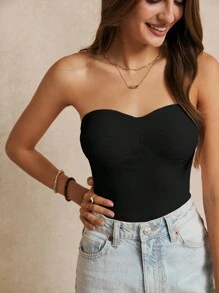 Poéselle Temporada De Bodas De Verano, Top Tubo Monocromático Y Sin Tirantes Con Diseño De Copa Extraíble Y Corte Dimensional Exquisito. Vestido Elegante Romántico, Bonito Y Chic Bohemio