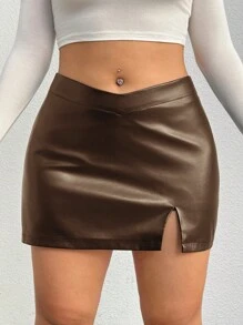 SHEIN EZwear Falda Con Talle En V Para Talla Grande, Casual De Verano