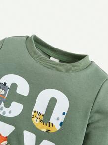 Cozy Pixies Baby Boys' Cartoon Letter Print Round Neck Sweatshirt With Regular Shoulder And Head Pack - Green - View 4