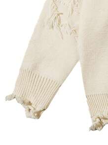 男女皆宜的休闲宽松圆领毛衣，饰有字母刺绣、星星图案和做旧流苏下摆，适合春、秋、冬三季穿着，长袖上衣