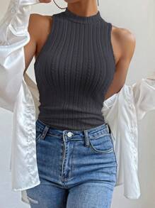 Chiquease Xuân/Hè Màu Trơn Slim Fit Họa Tiết Áo Tank Top Có Cổ Đứng - Xám - Xem 5