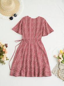 Soleia Vestido de verano casual de playa y vacaciones con estampado total y cuello asimétrico - Rojo - Ver 2