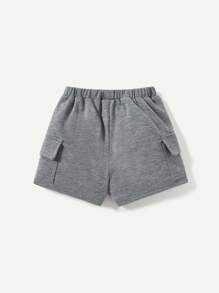 Cozy Pixies Shorts Décontractés Pour Bébé Garçon Avec Étiquette Tissée De Couleur De Bloc, Ceinture Élastique À Poches Latérales