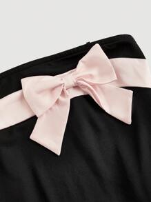 SHEIN MOD Body strapless para mujer con bloque de color y decoración de lazo - Negro - Ver 4