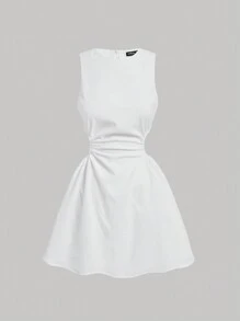 SHEIN MOD 浪漫泡泡女士连衣裙 白色镂空图案 - 白色 - 查看 1