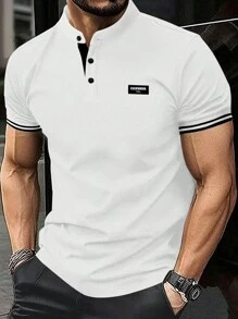 Manfinity Homme Men's Simple Solid Color Short Sleeve Polo Shirt - White - View 1