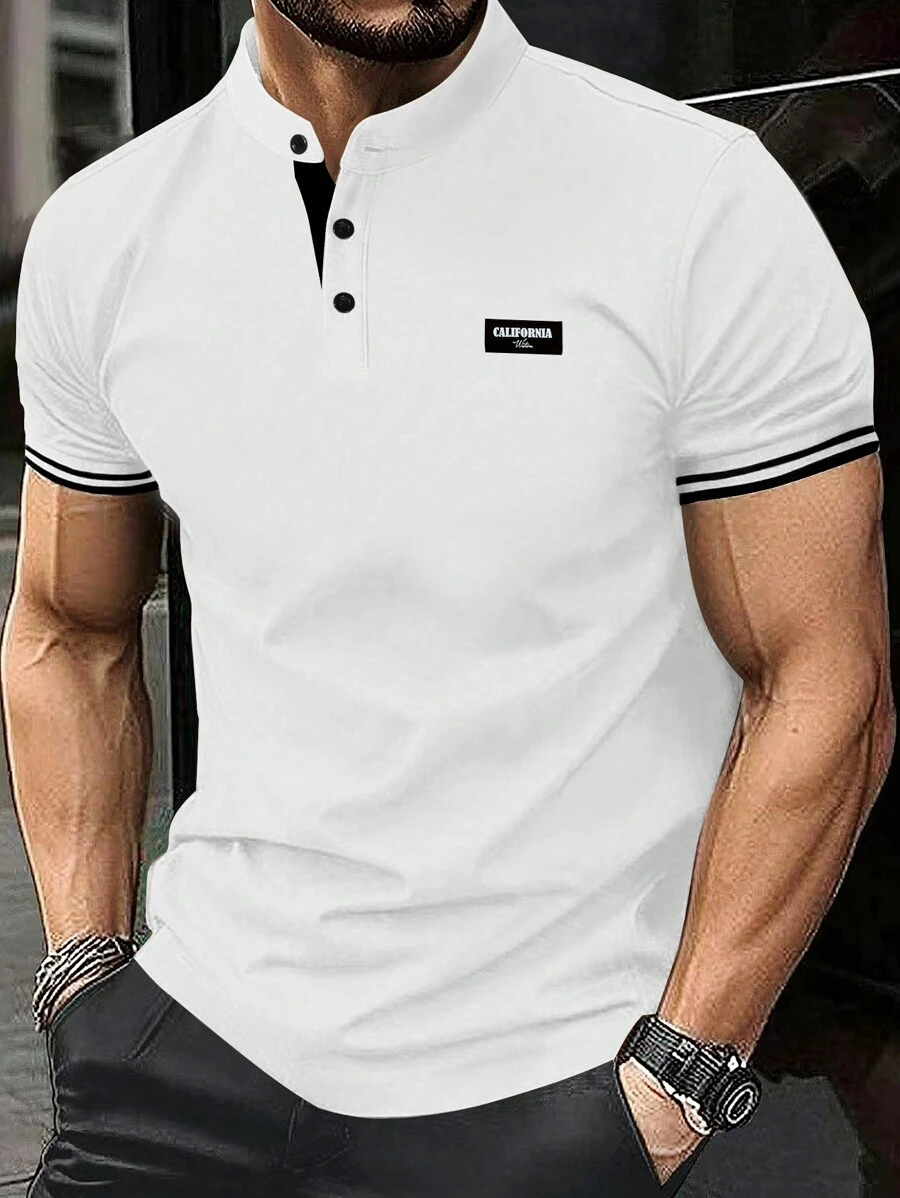 Manfinity Homme Men's Simple Solid Color Short Sleeve Polo Shirt - White - View 1