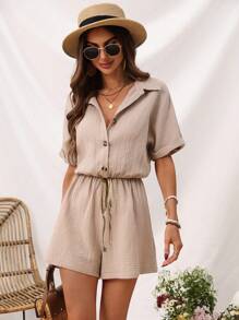 SHEIN LUNE 女裝鈕扣前立領連身褲