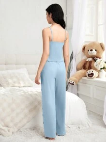 Bộ đồ ngủ in hình bướm cho bé gái tuổi teen và quần dài bó sát - Màu xanh lam - Xem 2