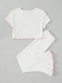 Tween Girl White Simple Style Long Pants Short Sleeve Casual Two-Piece Home Wear - White - View 2