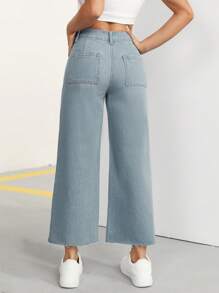 SHEIN PETITE Women's Spring/Summer Cropped Wide-Leg Jeans - Dusty Blue - View 2