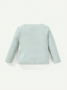 Cozy Pixies Em bé Con trai Sọc Vòng cổ Áo Với Trang trí huy hiệu quần yếm & Trở viền Quần Bộ - Màu xanh Bạc hà - Xem 2