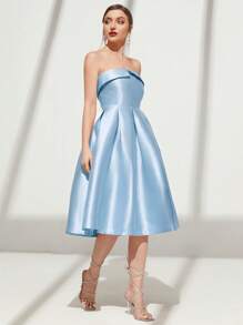SHEIN Belle Đầm dự tiệc sang trọng không dây màu trơn thời trang dành cho nữ, Đầm dự tiệc cưới bán trang trọng, dự tiệc sinh nhật, tốt nghiệp, dự tiệc về quê - Màu xanh nhạt - Xem 3