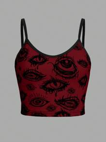 ROMWE Grunge Punk 女式朋克风格眼睛印花吊带背心，学校