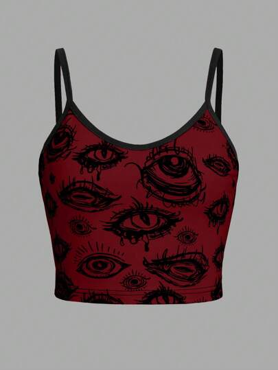 Grunge Punk Ladies' Punk Style Eye Printed Cami Top, School