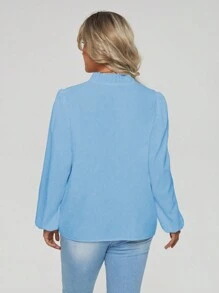 SHEIN Clasi 大碼單色波浪邊上衣 - 淺藍色 - 查看 2