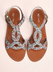 Styleloop Women'S Casual Woven Upper Flat Sandals,Boho Boho Feels - Blue and White - View 4