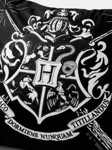 HARRY POTTER X SHEIN 45*45 Cm Black And White Four School Crests Printed Pillow,Gifts,Back To School - Black - View 5