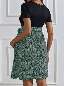 SHEIN 時尚夏季孕婦印花A字寬鬆舒適連衣裙 - 綠色 - 查看 2