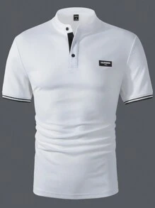 Manfinity Homme Men's Simple Solid Color Short Sleeve Polo Shirt - White - View 4