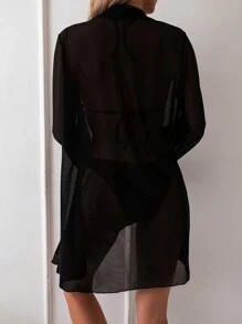 Swim Basics Women's Summer Beach Vacation Long Sleeve Sheer Kimono