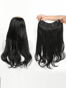 4 片装长波浪夹式接发合成耐热一体式假发黑色女士假发 - 黑色 - 查看 4
