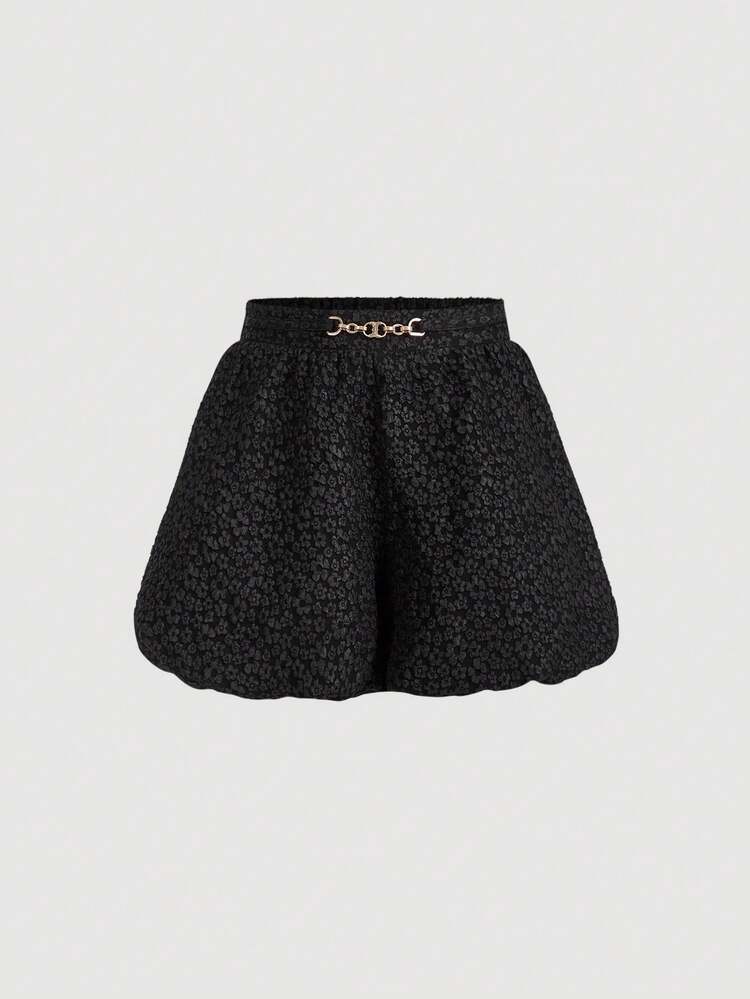 Women Fashionable Solid Color Woven Pattern Bloomers