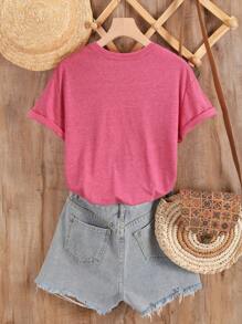 SHEIN LUNE Flower & Bee Pattern Printed Short Sleeve T-Shirt For Summer