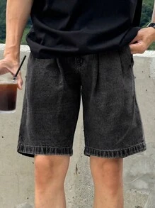 DAZY Men Loose Fit Casual Denim Shorts - Black - View 1