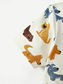 Cozy Pixies 4入組嬰兒男童短袖卡通動物印花上衣和短褲套裝 - 卡其色 - 查看 8