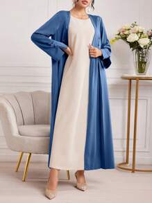 Al Najma Mujeres Solid Color Button Decor manga larga árabe Robe