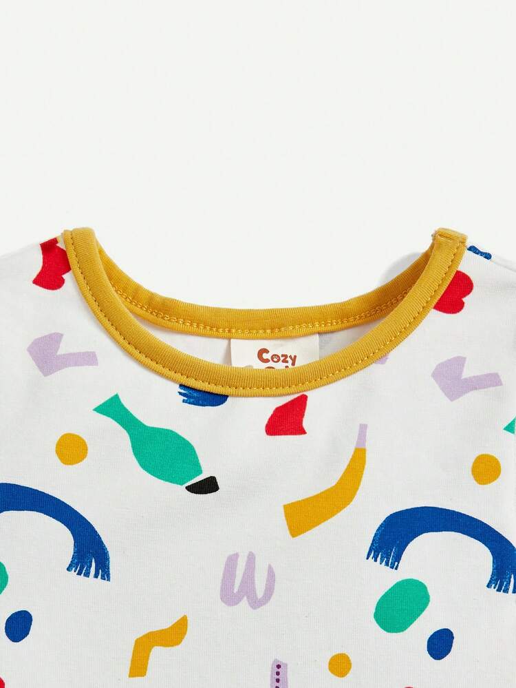 Baby Boy Snug Fit Pajamas Cartoon Printed Round Neck Top & Long Pants Homewear Set