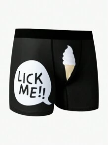 Happy Jammies 男裝簡約數字印花方形游泳褲 - 黑色 - 查看 3